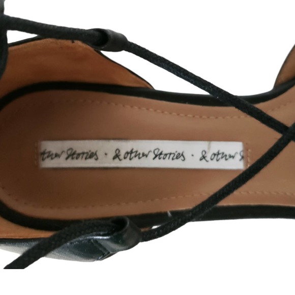 & OTHER STORIES leather lace up pointed pointy toe black ballet flats shoes 37 7 - Picture 8 of 9